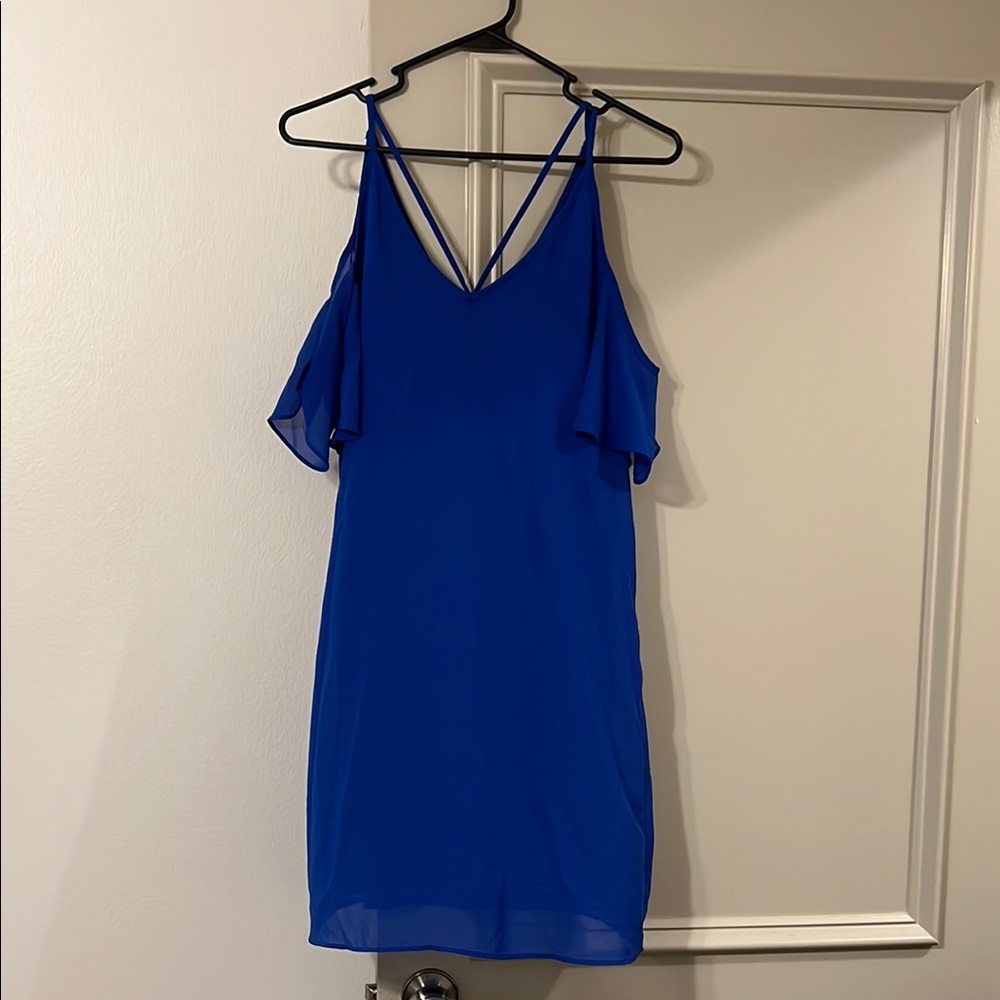 Blue Mini Sundress with Cold Shoulder and Flutter Sleeves